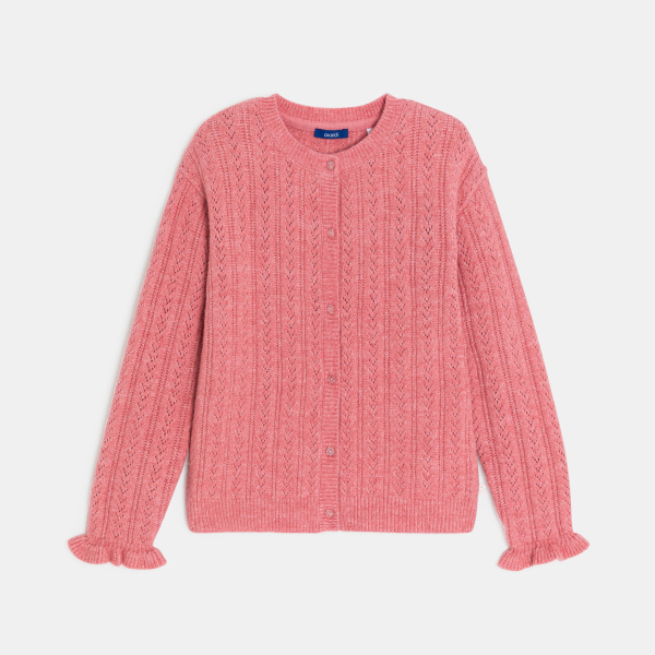 سترة مخرمة منقطة، باللون الوردي للفتيات